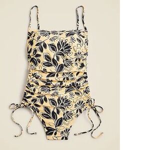 Ruched one-piece swimsuit with side ties in sunny floral
